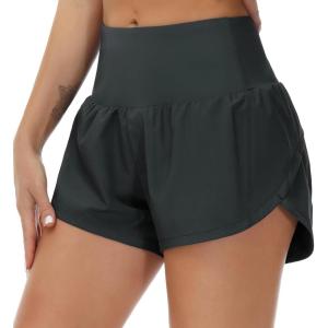 imageTHE GYM PEOPLE Womens High Waisted Worktout Shorts Quick Dry Running Athletic Shorts with Mesh Liner Zipper PocketCharcoal Grey