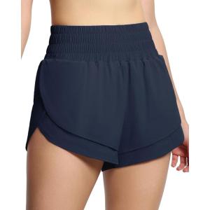 imageTHE GYM PEOPLE Womens High Waisted Worktout Shorts Quick Dry Running Athletic Shorts with Mesh Liner Zipper PocketDark Navy Blue