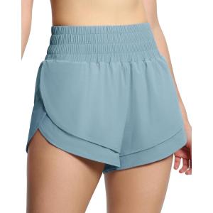 imageTHE GYM PEOPLE Womens High Waisted Worktout Shorts Quick Dry Running Athletic Shorts with Mesh Liner Zipper PocketDenim Blue