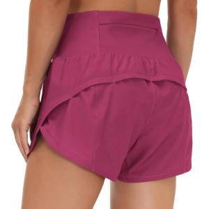 imageTHE GYM PEOPLE Womens High Waisted Worktout Shorts Quick Dry Running Athletic Shorts with Mesh Liner Zipper PocketFuchsia