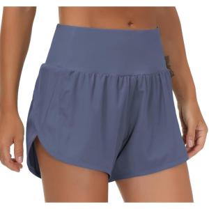 imageTHE GYM PEOPLE Womens High Waisted Worktout Shorts Quick Dry Running Athletic Shorts with Mesh Liner Zipper PocketInk Blue