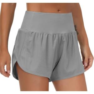 imageTHE GYM PEOPLE Womens High Waisted Worktout Shorts Quick Dry Running Athletic Shorts with Mesh Liner Zipper PocketLavender Grey