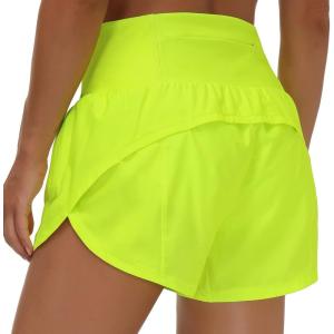 imageTHE GYM PEOPLE Womens High Waisted Worktout Shorts Quick Dry Running Athletic Shorts with Mesh Liner Zipper PocketLight Yellow