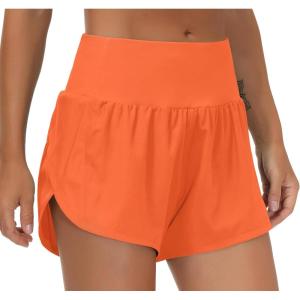 imageTHE GYM PEOPLE Womens High Waisted Worktout Shorts Quick Dry Running Athletic Shorts with Mesh Liner Zipper PocketOrange