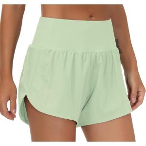 imageTHE GYM PEOPLE Womens High Waisted Worktout Shorts Quick Dry Running Athletic Shorts with Mesh Liner Zipper PocketPale Green