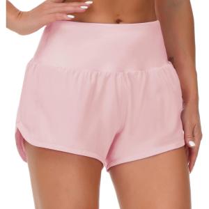 imageTHE GYM PEOPLE Womens High Waisted Worktout Shorts Quick Dry Running Athletic Shorts with Mesh Liner Zipper PocketPink