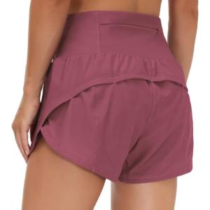 imageTHE GYM PEOPLE Womens High Waisted Worktout Shorts Quick Dry Running Athletic Shorts with Mesh Liner Zipper PocketRose Red