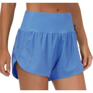 imageTHE GYM PEOPLE Womens High Waisted Worktout Shorts Quick Dry Running Athletic Shorts with Mesh Liner Zipper PocketSea Blue