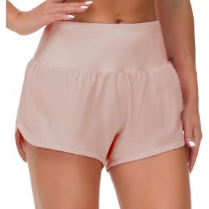 imageTHE GYM PEOPLE Womens High Waisted Worktout Shorts Quick Dry Running Athletic Shorts with Mesh Liner Zipper PocketSoft Pink