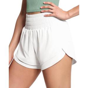 imageTHE GYM PEOPLE Womens High Waisted Worktout Shorts Quick Dry Running Athletic Shorts with Mesh Liner Zipper PocketWhite