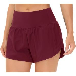 imageTHE GYM PEOPLE Womens High Waisted Worktout Shorts Quick Dry Running Athletic Shorts with Mesh Liner Zipper PocketWine Red