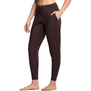 imageTHE GYM PEOPLE Womens Joggers Pants Lightweight Athletic Leggings Tapered Lounge Pants for Workout Yoga RunningBrown
