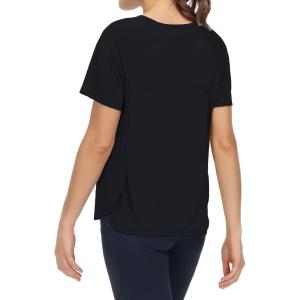 imageTHE GYM PEOPLE Womens Short Sleeve Workout Shirts Breathable Yoga TShirts with Side Slits Athletic Tee TopsBlack
