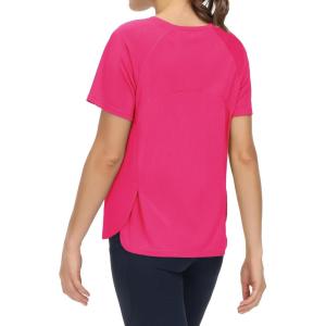imageTHE GYM PEOPLE Womens Short Sleeve Workout Shirts Breathable Yoga TShirts with Side Slits Athletic Tee TopsBright Pink