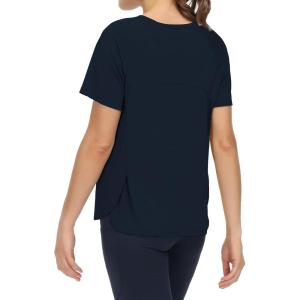 imageTHE GYM PEOPLE Womens Short Sleeve Workout Shirts Breathable Yoga TShirts with Side Slits Athletic Tee TopsDark Blue