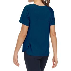 imageTHE GYM PEOPLE Womens Short Sleeve Workout Shirts Breathable Yoga TShirts with Side Slits Athletic Tee TopsDark Blue Green