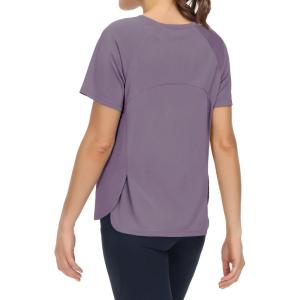 imageTHE GYM PEOPLE Womens Short Sleeve Workout Shirts Breathable Yoga TShirts with Side Slits Athletic Tee TopsGrey Purple