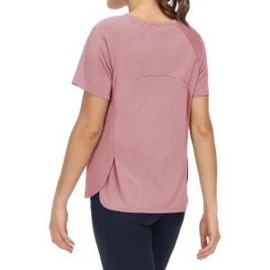 imageTHE GYM PEOPLE Womens Short Sleeve Workout Shirts Breathable Yoga TShirts with Side Slits Athletic Tee TopsRose Red