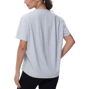imageTHE GYM PEOPLE Womens Short Sleeve Workout TShirts Back Loose Fit Running Yoga Tee TopsHeather Grey