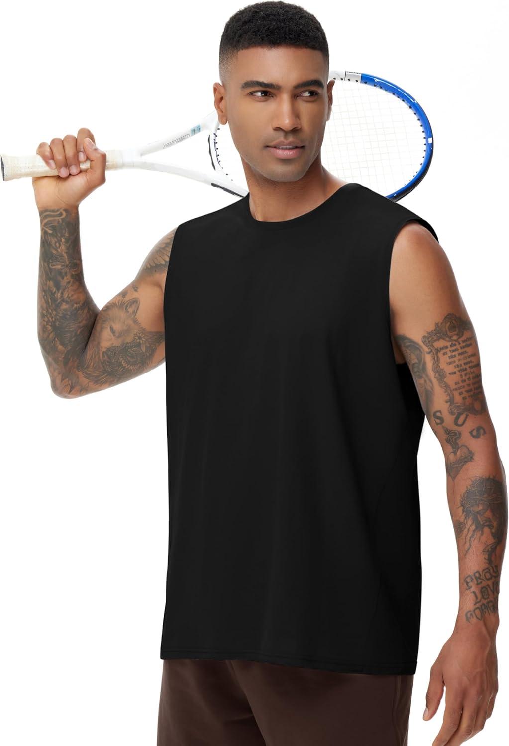 imageTHE GYM PEOPLE Mens Workout Tank Top UPF 50 Sleeveless Quick Dry Athletic Shirts Casual Running Muscle ShirtsBlack