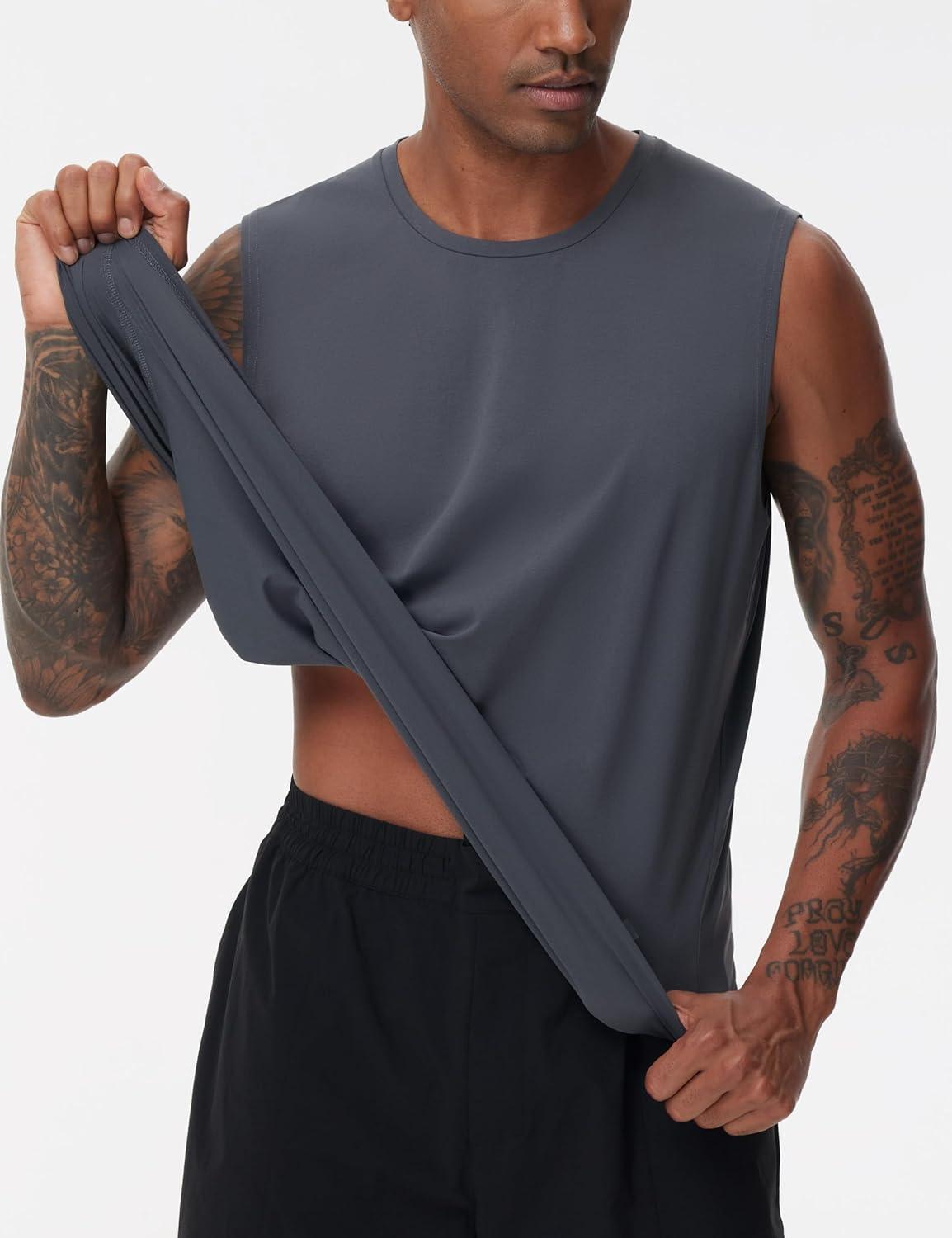 imageTHE GYM PEOPLE Mens Workout Tank Top UPF 50 Sleeveless Quick Dry Athletic Shirts Casual Running Muscle ShirtsDark Grey