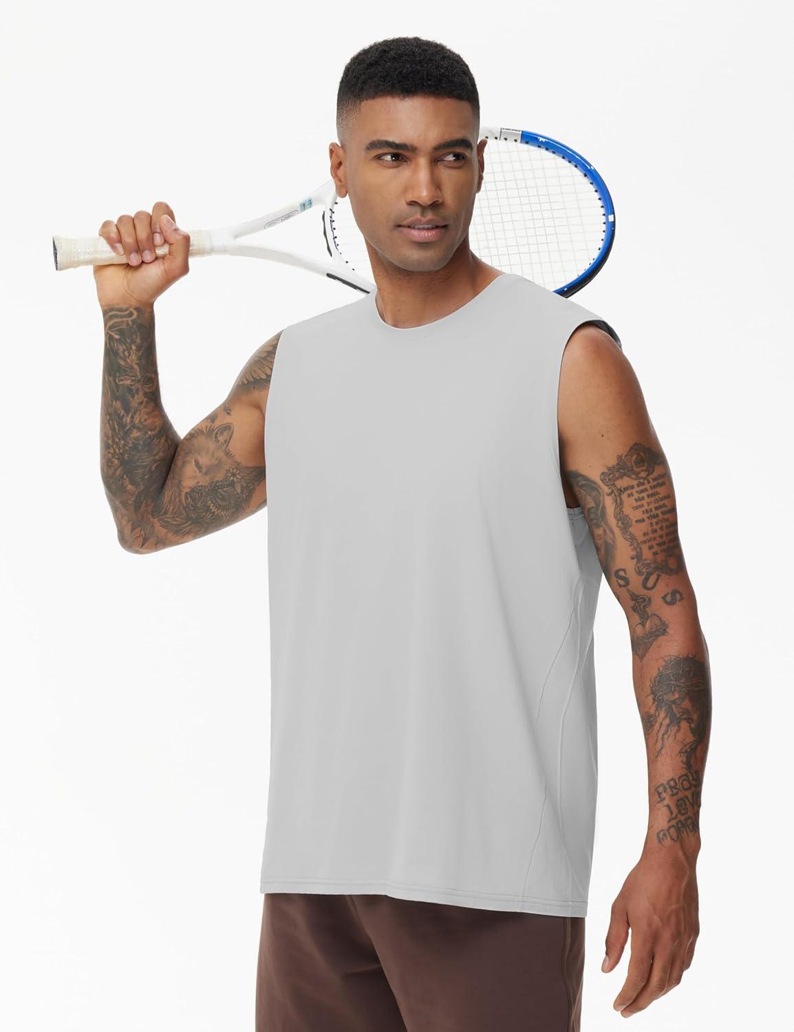 imageTHE GYM PEOPLE Mens Workout Tank Top UPF 50 Sleeveless Quick Dry Athletic Shirts Casual Running Muscle ShirtsLight Grey