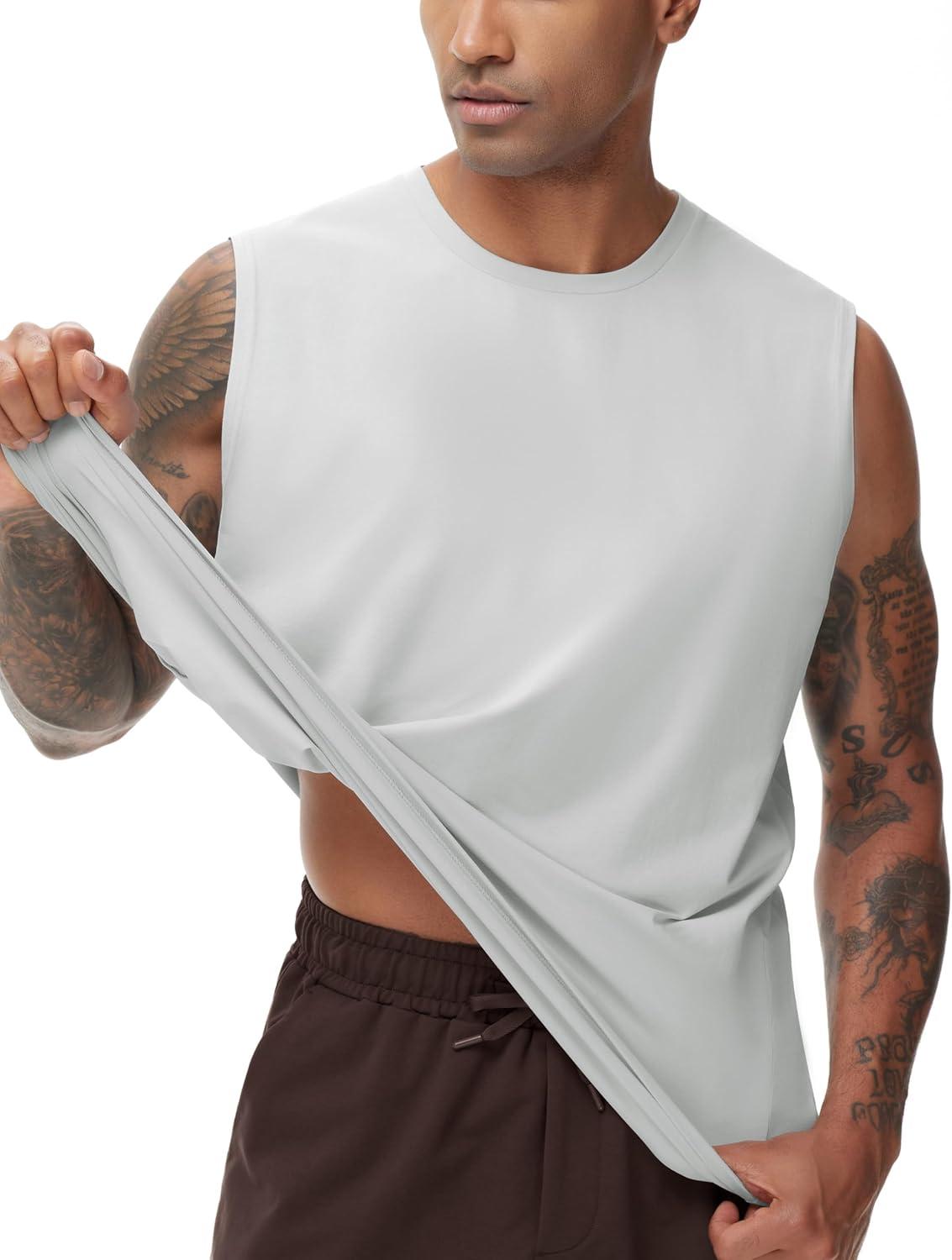 imageTHE GYM PEOPLE Mens Workout Tank Top UPF 50 Sleeveless Quick Dry Athletic Shirts Casual Running Muscle ShirtsLight Grey