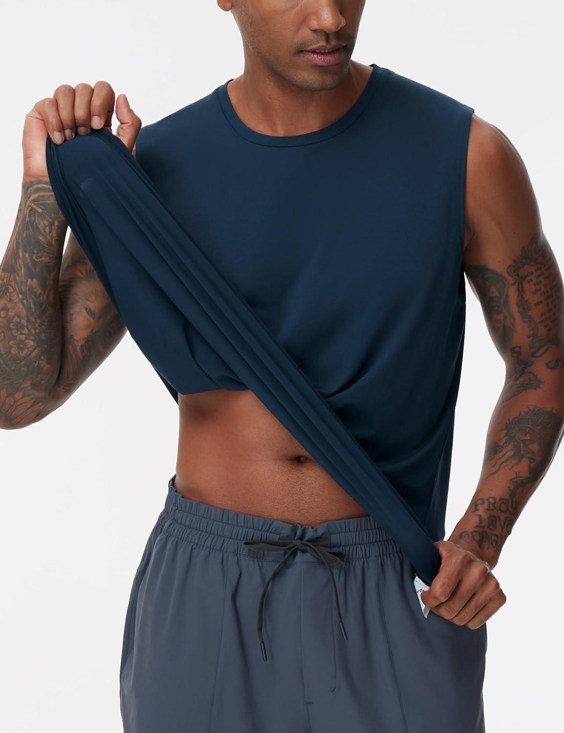 imageTHE GYM PEOPLE Mens Workout Tank Top UPF 50 Sleeveless Quick Dry Athletic Shirts Casual Running Muscle ShirtsNavy Blue
