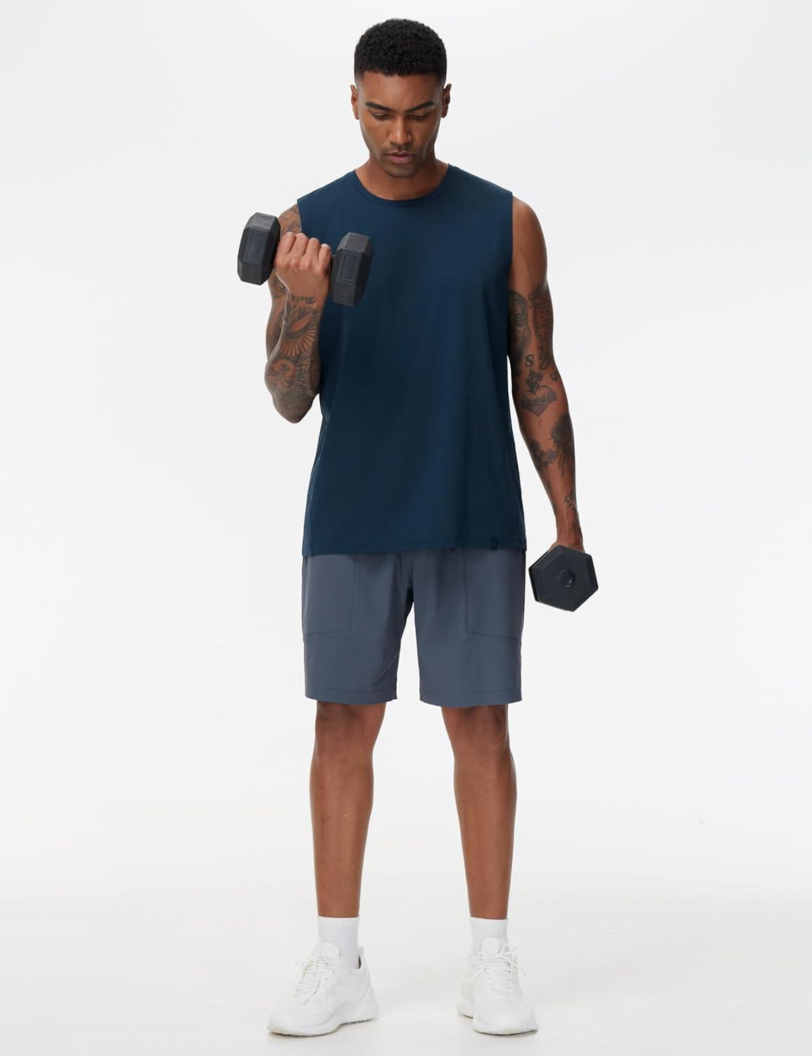 imageTHE GYM PEOPLE Mens Workout Tank Top UPF 50 Sleeveless Quick Dry Athletic Shirts Casual Running Muscle ShirtsNavy Blue