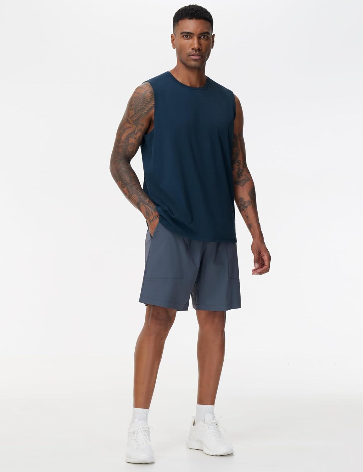 imageTHE GYM PEOPLE Mens Workout Tank Top UPF 50 Sleeveless Quick Dry Athletic Shirts Casual Running Muscle ShirtsNavy Blue