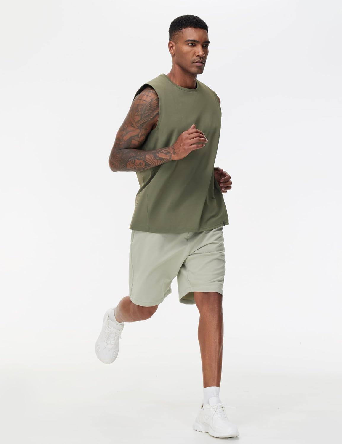 imageTHE GYM PEOPLE Mens Workout Tank Top UPF 50 Sleeveless Quick Dry Athletic Shirts Casual Running Muscle ShirtsOlive Green
