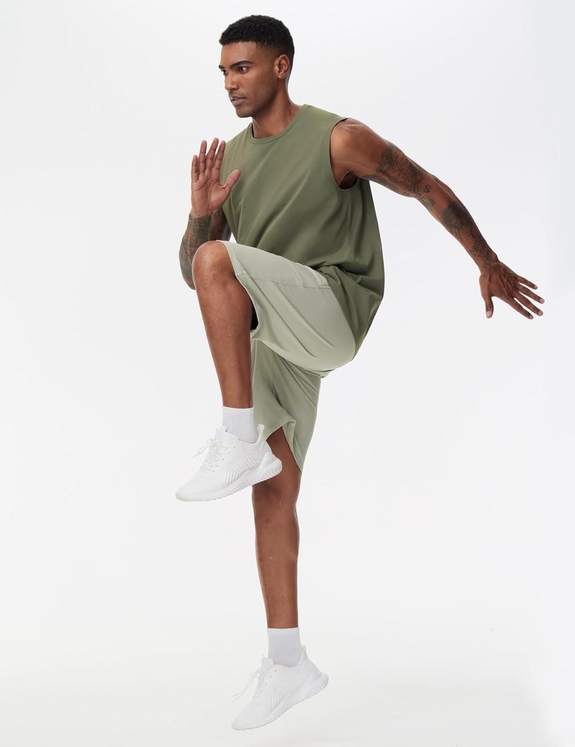 imageTHE GYM PEOPLE Mens Workout Tank Top UPF 50 Sleeveless Quick Dry Athletic Shirts Casual Running Muscle ShirtsOlive Green