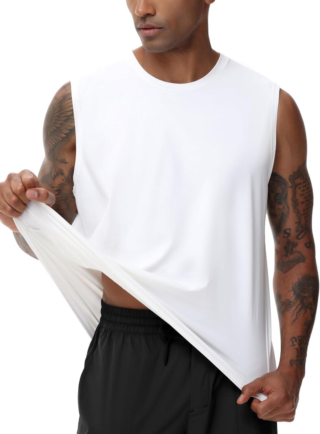 imageTHE GYM PEOPLE Mens Workout Tank Top UPF 50 Sleeveless Quick Dry Athletic Shirts Casual Running Muscle ShirtsWhite