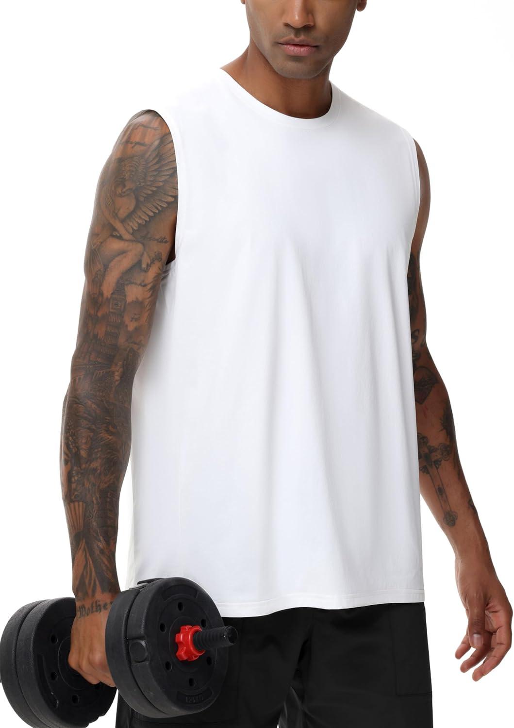 imageTHE GYM PEOPLE Mens Workout Tank Top UPF 50 Sleeveless Quick Dry Athletic Shirts Casual Running Muscle ShirtsWhite