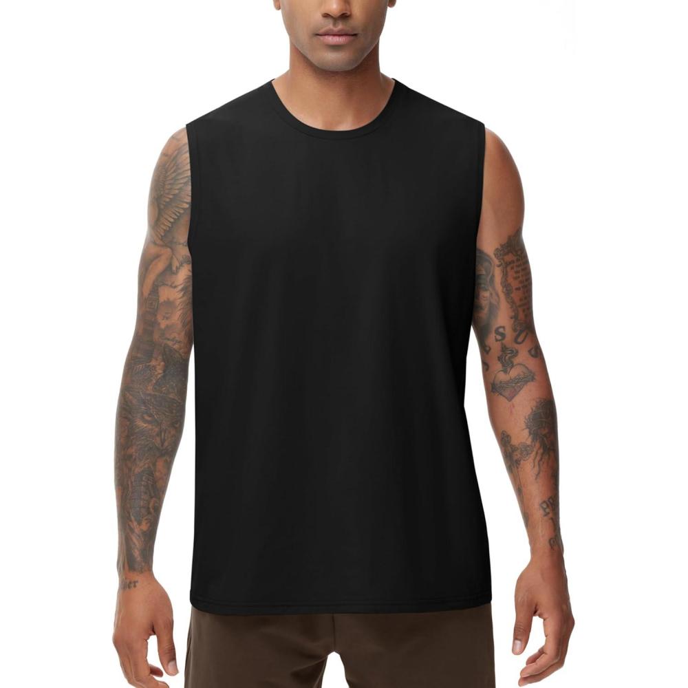 imageTHE GYM PEOPLE Mens Workout Tank Top UPF 50 Sleeveless Quick Dry Athletic Shirts Casual Running Muscle ShirtsBlack
