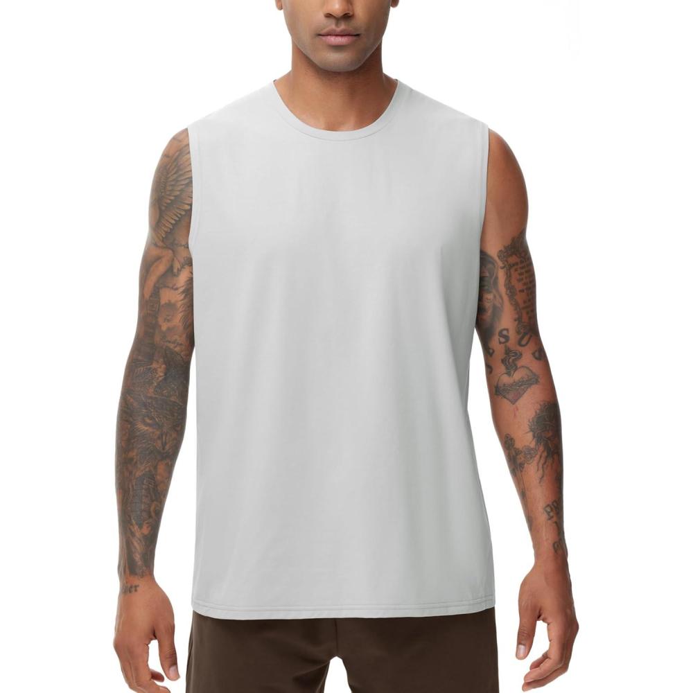imageTHE GYM PEOPLE Mens Workout Tank Top UPF 50 Sleeveless Quick Dry Athletic Shirts Casual Running Muscle ShirtsLight Grey
