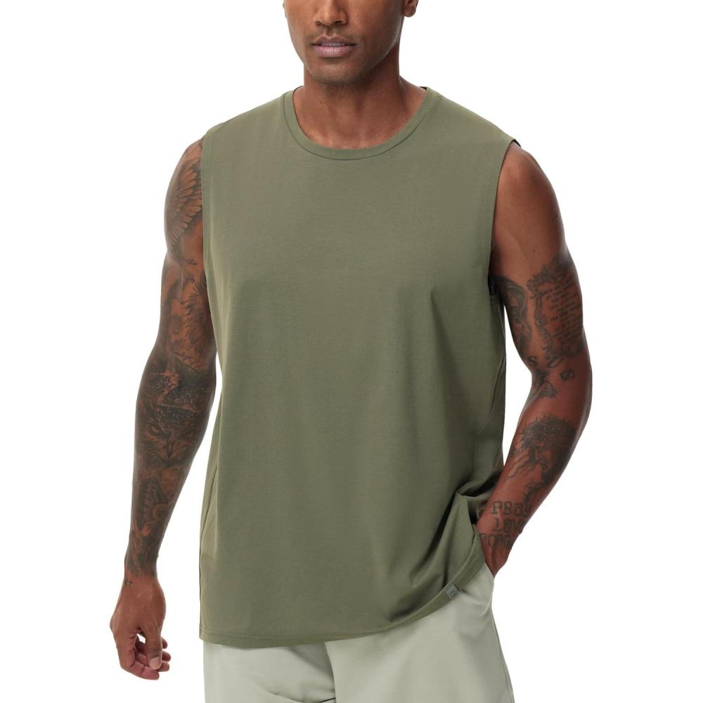 imageTHE GYM PEOPLE Mens Workout Tank Top UPF 50 Sleeveless Quick Dry Athletic Shirts Casual Running Muscle ShirtsOlive Green