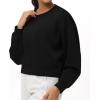 imageTHE GYM PEOPLE Womens Crewneck Cropped Pullover Sweatshirt Cute Basic Long Sleeves Workout TopsBlack