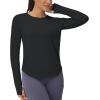 imageTHE GYM PEOPLE Womens Long Sleeve Workout Shirts Athletic Crewneck Hiking Tops with Thumb HoleBlack