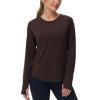 imageTHE GYM PEOPLE Womens Long Sleeve Workout Shirts Athletic Crewneck Hiking Tops with Thumb HoleBrown