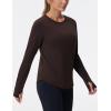 imageTHE GYM PEOPLE Womens Long Sleeve Workout Shirts Athletic Crewneck Hiking Tops with Thumb HoleBrown