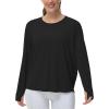 imageTHE GYM PEOPLE Womens Long Sleeve Workout Shirts Back Loose Fit Running Tee Tops with Thumb HoleBlack