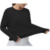 imageTHE GYM PEOPLE Womens Long Sleeve Workout Shirts Back Loose Fit Running Tee Tops with Thumb HoleBlack