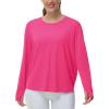 imageTHE GYM PEOPLE Womens Long Sleeve Workout Shirts Back Loose Fit Running Tee Tops with Thumb HoleBright Pink