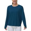 imageTHE GYM PEOPLE Womens Long Sleeve Workout Shirts Back Loose Fit Running Tee Tops with Thumb HoleDark Blue Green