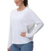 imageTHE GYM PEOPLE Womens Long Sleeve Workout Shirts Back Loose Fit Running Tee Tops with Thumb HoleHeather White