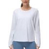 imageTHE GYM PEOPLE Womens Long Sleeve Workout Shirts Back Loose Fit Running Tee Tops with Thumb HoleHeather White