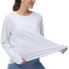 imageTHE GYM PEOPLE Womens Long Sleeve Workout Shirts Back Loose Fit Running Tee Tops with Thumb HoleHeather White