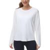 imageTHE GYM PEOPLE Womens Long Sleeve Workout Shirts Back Loose Fit Running Tee Tops with Thumb HoleWhite