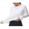 imageTHE GYM PEOPLE Womens Long Sleeve Workout Shirts Back Loose Fit Running Tee Tops with Thumb HoleWhite